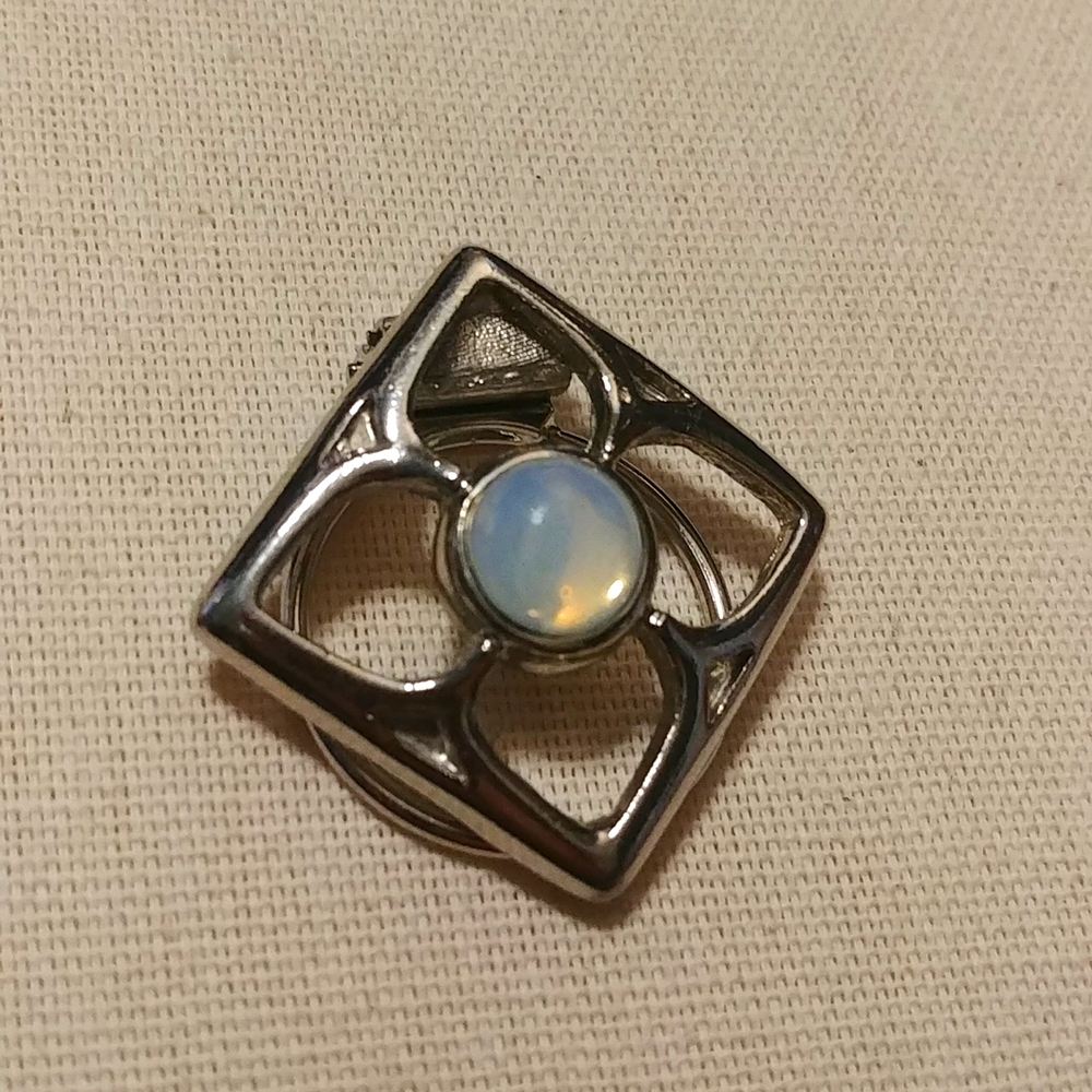 Vintage Scarf Clip Silver Toned with Faux Opal Stone